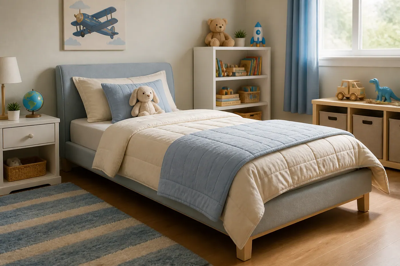 Children’s bedroom with a neatly made bed